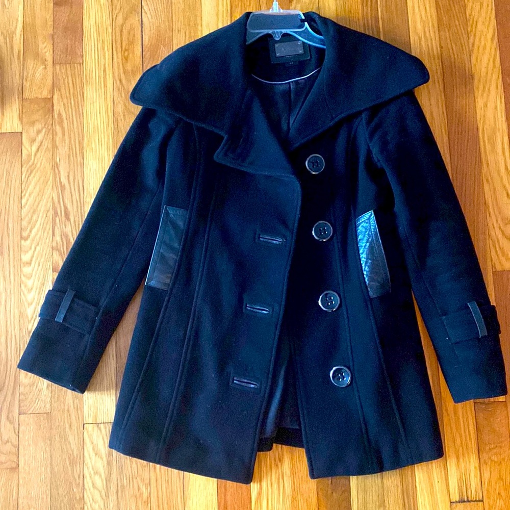 Like New Mackage black small jacket with leather trim